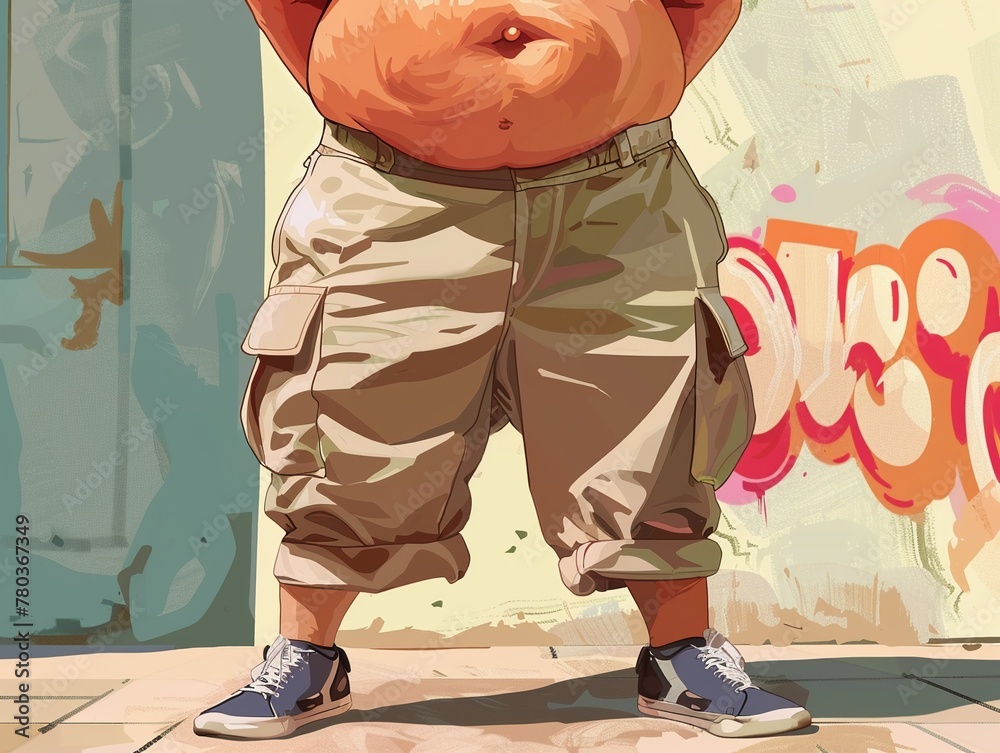 Cartoon characters tummy bulging slightly over their pants. Stock ...