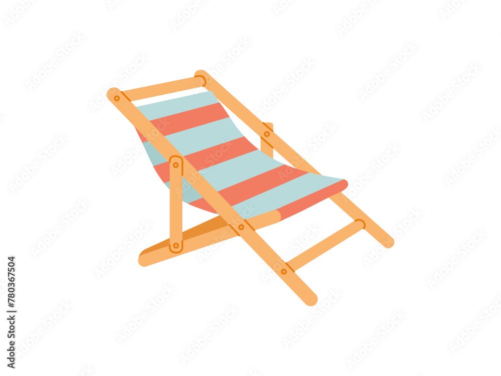 Cute hand drawn beach chair. Flat vector illustration isolated on white background. Doodle drawing.
