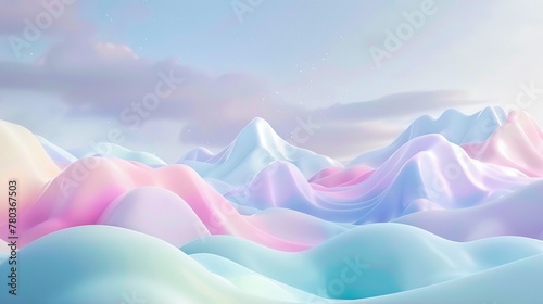 Minimalist serene landscape of pastel hued candy mountains photo