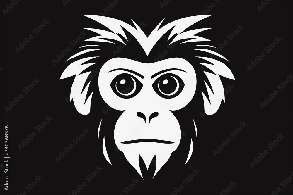An HD black and white vector-style face of a monkey isolated on a solid background.