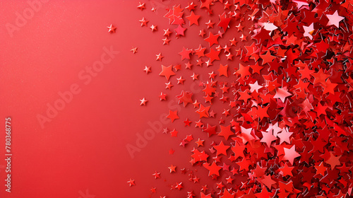 Silver stars at the top of the page.Christmas red background, banner with space for your own content. Blank space for the inscription,Abstract background of translucent stars in red colors 