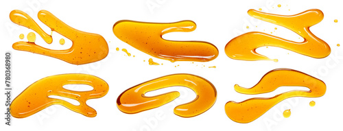 Set honey spill isolated on white, top view