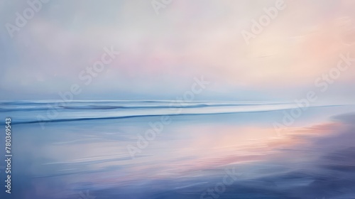A secluded beach at dawn, where the first light of day paints the sky in soft pastel hues, reflected in the tranquil waters of the sea. © Sardar