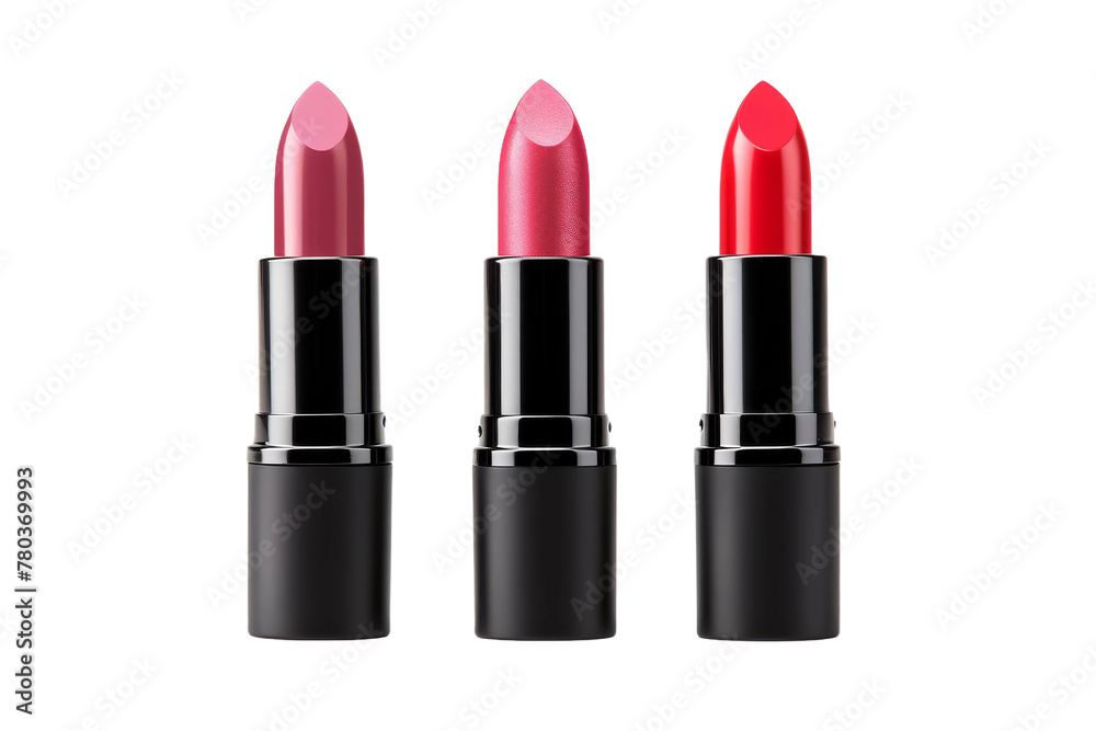 Three Red Lipsticks on White Background. On a White or Clear Surface PNG Transparent Background. Three Red Lipsticks on White Background. On a White or Clear Surface PNG Transparent Background.