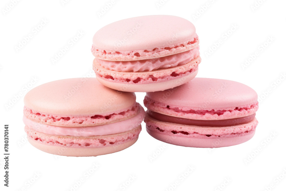 Three Pink Macaroons Stacked Together. On a White or Clear Surface PNG Transparent Background. Three Pink Macaroons Stacked Together. On a White or Clear Surface PNG Transparent Background.