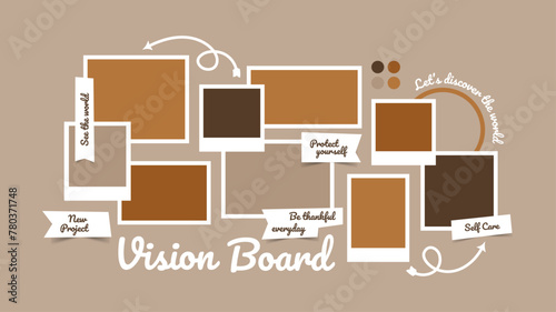 Vector photo collage template moodboard pictures grids vector illustration, vision board	