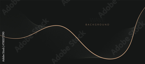 Stylized line art background design with black and golden wavy lines. Design elements of science and technology elements with line design. Vector illustration of black and golden wave lines.
