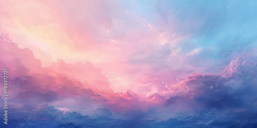 A pastel pink and blue sky clouds background, colorful clouds, banner	
