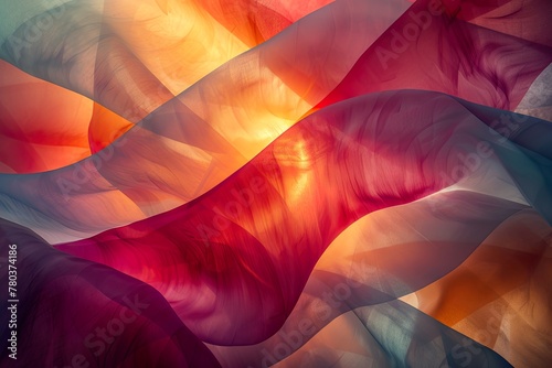 Vivid silk waves with sparkling light particles creating a sense of motion and festivity in an abstract composition.. photo
