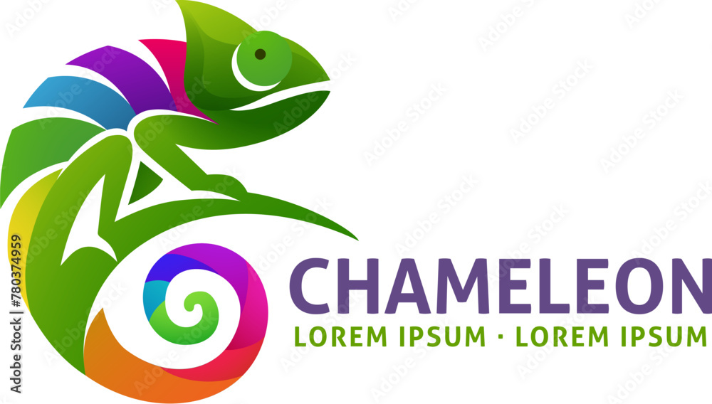 A chameleon lizard in rainbow colors animal design icon mascot concept - obrazy, fototapety, plakaty 