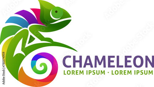 A chameleon lizard in rainbow colors animal design icon mascot concept © Christos Georghiou