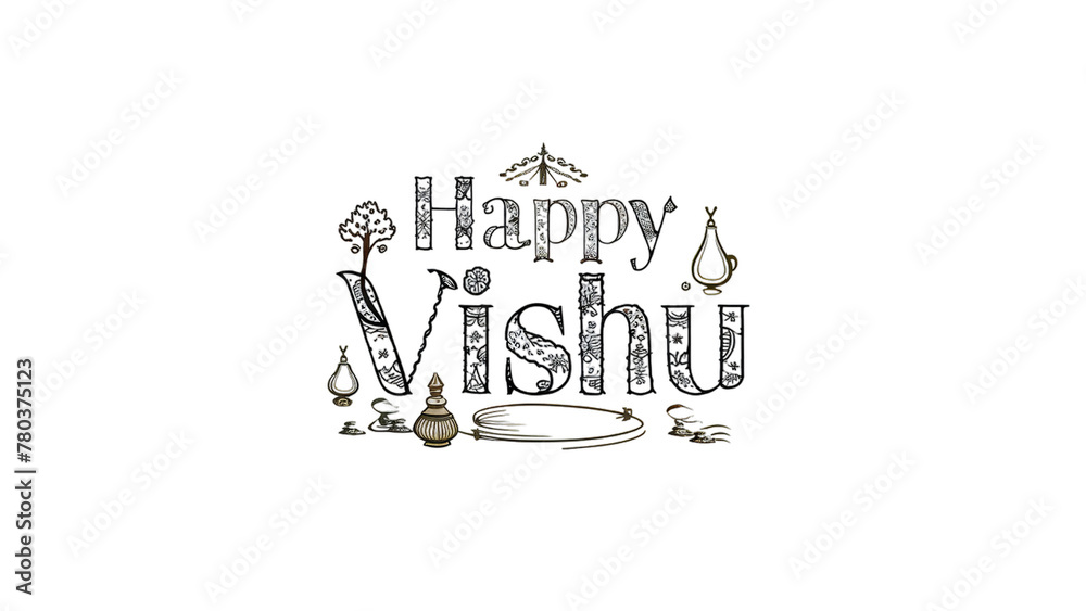 Happy Vishu greetings. April 14 Kerala festival with Vishu Kani.