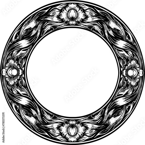 Flower circle frame handrawing vector graphic photo