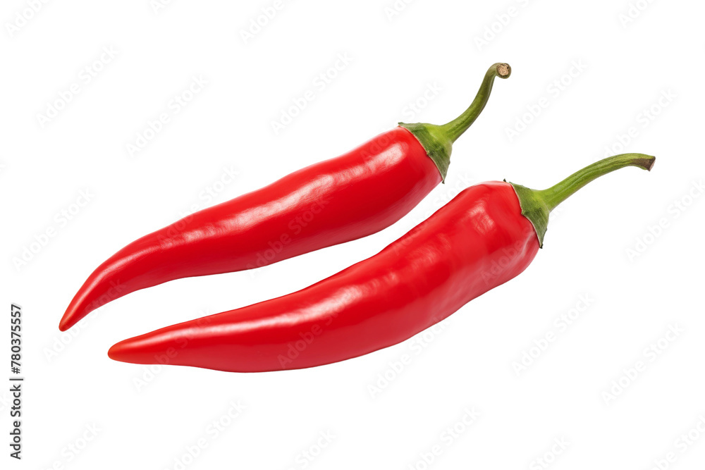 Two Red Peppers on White Background. On a White or Clear Surface PNG Transparent Background.