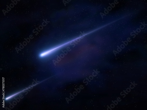 Bolides in the sky, astrophotography. Meteor trails isolated. Night sky with meteorites.