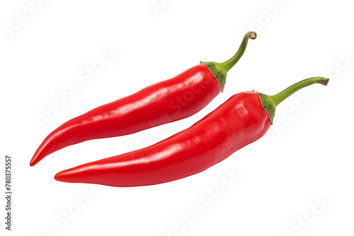 Two Red Peppers on White Background. On a White or Clear Surface PNG Transparent Background.