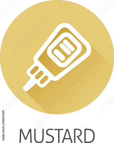 Ketchup or mustard sauce bottle food stylised icon concept. Possibly an icon for the mustard allergen or allergy.