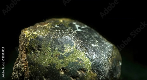 Olivenite fossil mineral stone. Geological crystalline fossil. Dark background close-up. photo