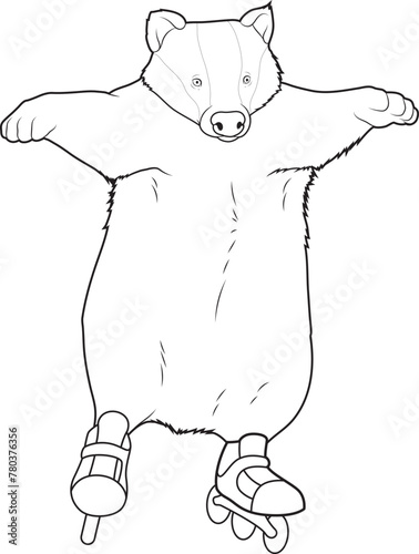 Badger Inline skating Roller skates Sports Animal Vector Graphic Art Illustration
