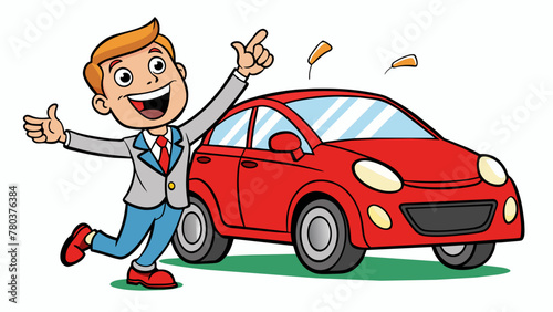 Happy businessman getting into his new car vector illustration