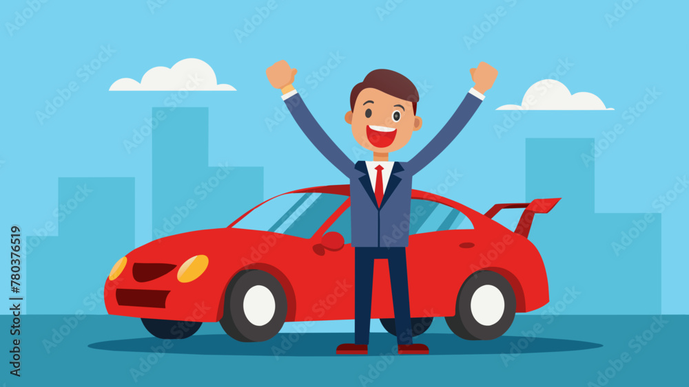 Happy businessman getting into his new car vector illustration Happy businessman getting into his new car vector illustration