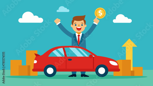 Happy businessman getting into his new car vector illustration