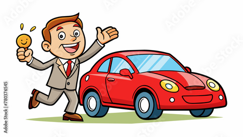 Happy businessman getting into his new car vector illustration