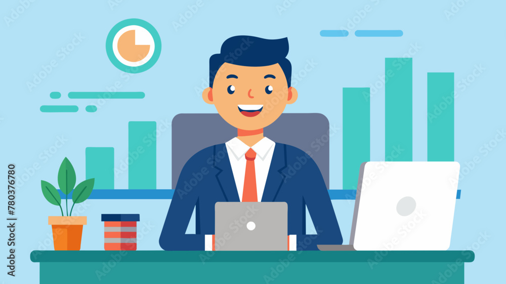 businessman sitting at desktop vector illustration