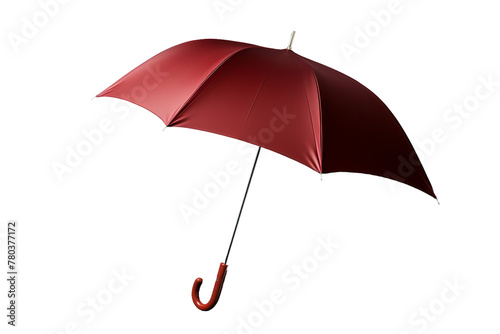 Red Umbrella With Wooden Handle on White Background. On a White or Clear Surface PNG Transparent Background.