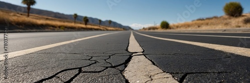 Cracked asphalt on roads after an earthquake
