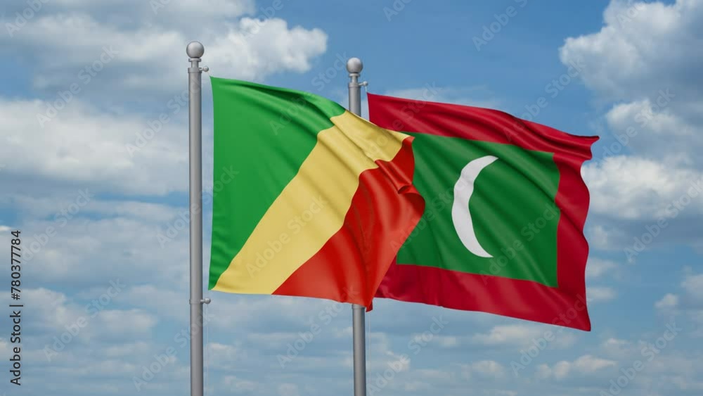 Maldives and Republic of the Congo two flags waving together, looped video, two country relations concept Maldives and Republic of the Congo two flags waving together, looped video, two country relations concept