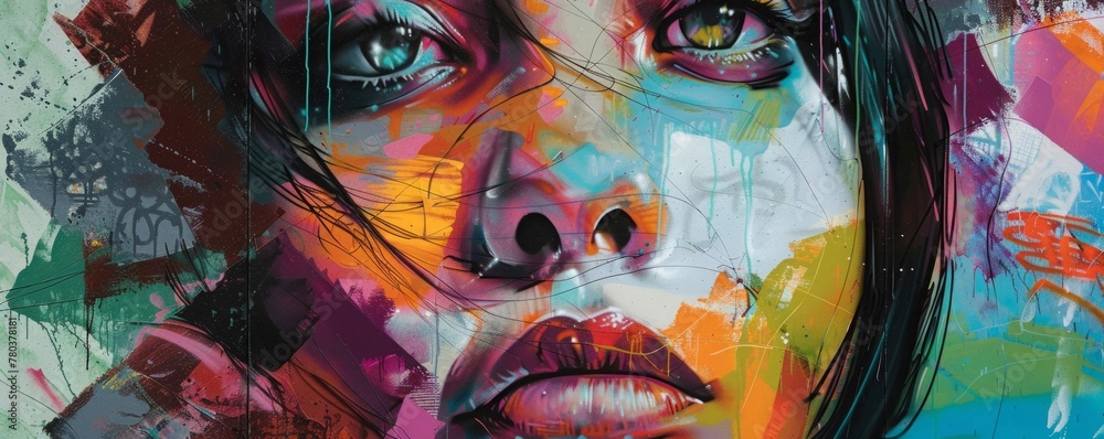 Vivid Graffiti Portrait with Intense Gaze
