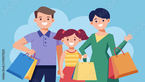  happy family shopping vector illustration