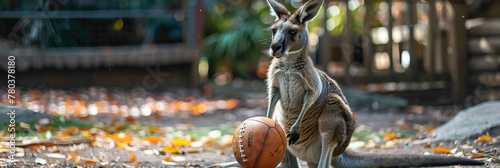 a Kangaroo playing with football beautiful animal photography like living creature