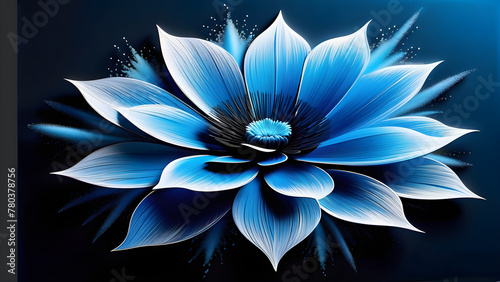 Beautiful Blue Flowers on Black Background, Elegance of Sapphire Flowers on Dark Canvas, Beauty of Azure Flowers in Ebony, Delicate Cobalt Flowers on Black Background(Generative AI)