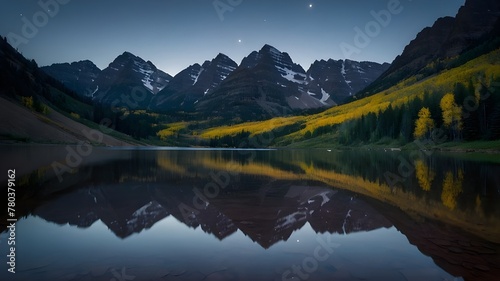 Mountainous Landscapes Reflected in Nature s Mirror Under the Sky.