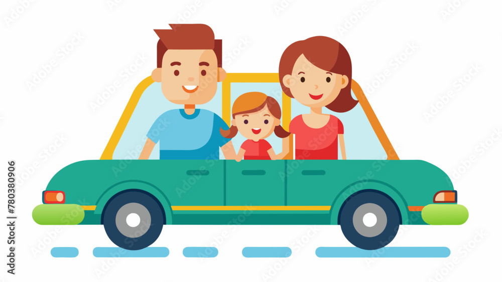 happy family with a car vector illustration happy family with a car vector illustration