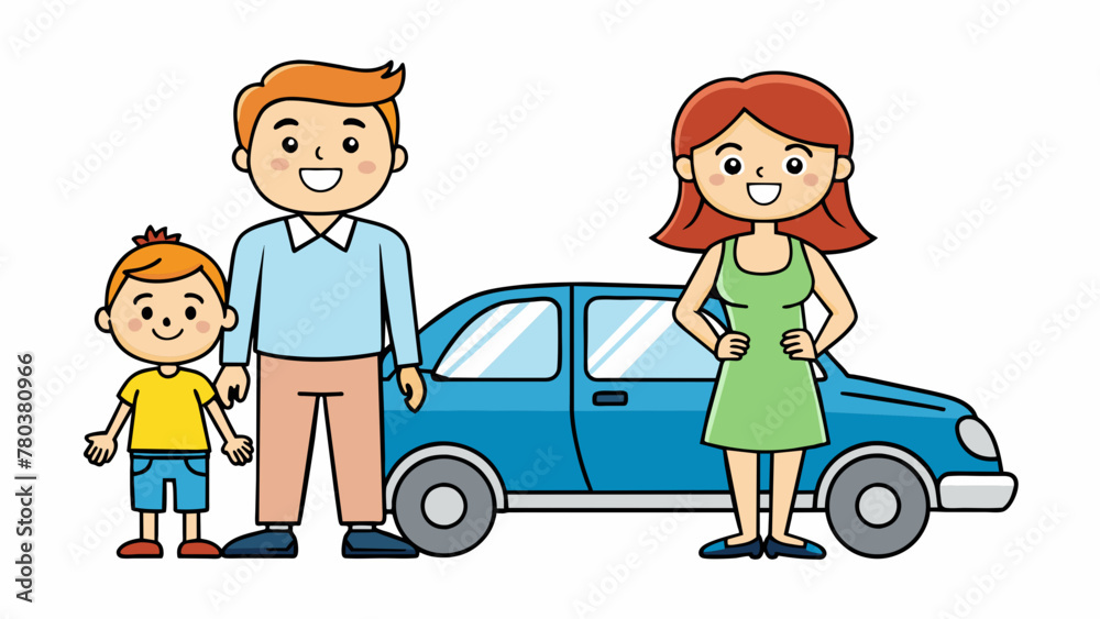 happy family with a car vector illustration happy family with a car vector illustration