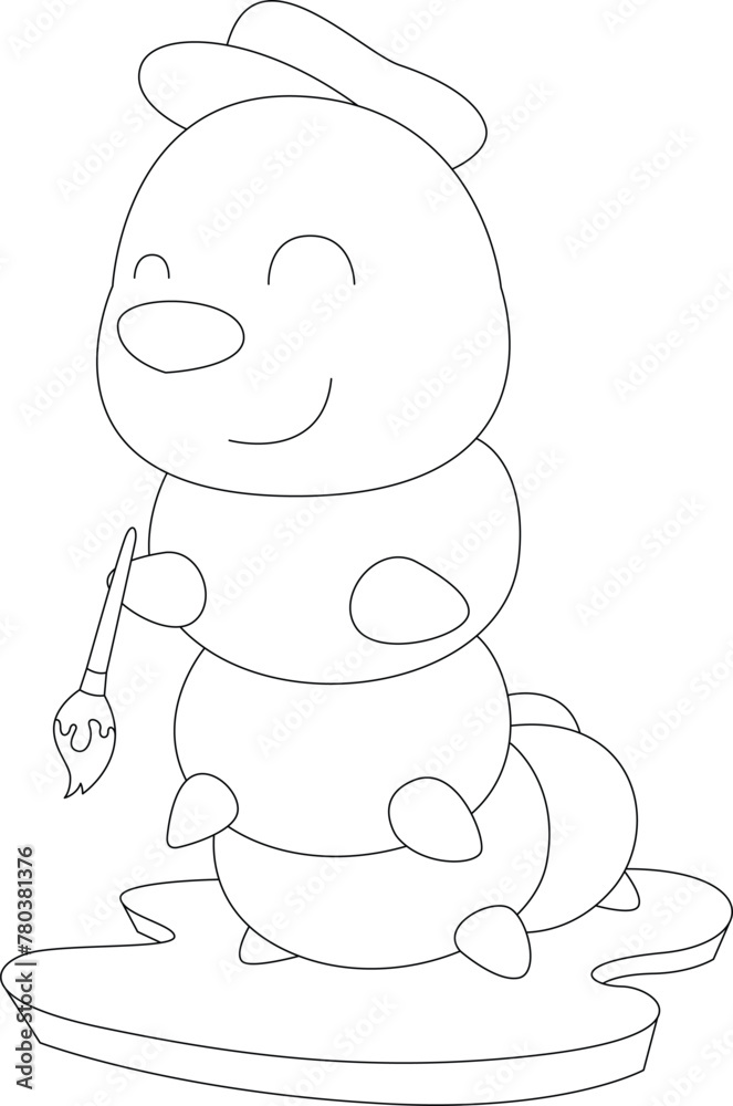 Fototapeta premium Caterpillar Painter Paintbrush Painting Animal Vector Graphic Art Illustration