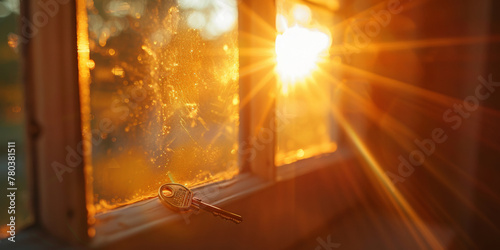 A blurred closeup of the sun shining through the window, with rays of light and lens flare 