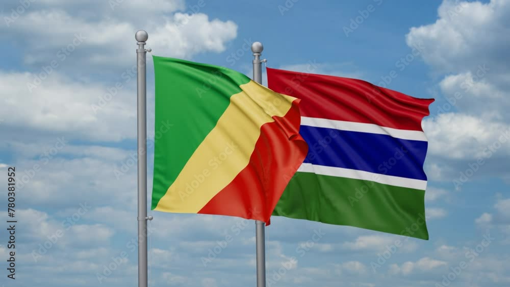 Gambia and Republic of the Congo two flags waving together, looped video, two country relations concept Gambia and Republic of the Congo two flags waving together, looped video, two country relations concept