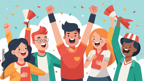 happy fans are cheering for their team a group vector illustration
