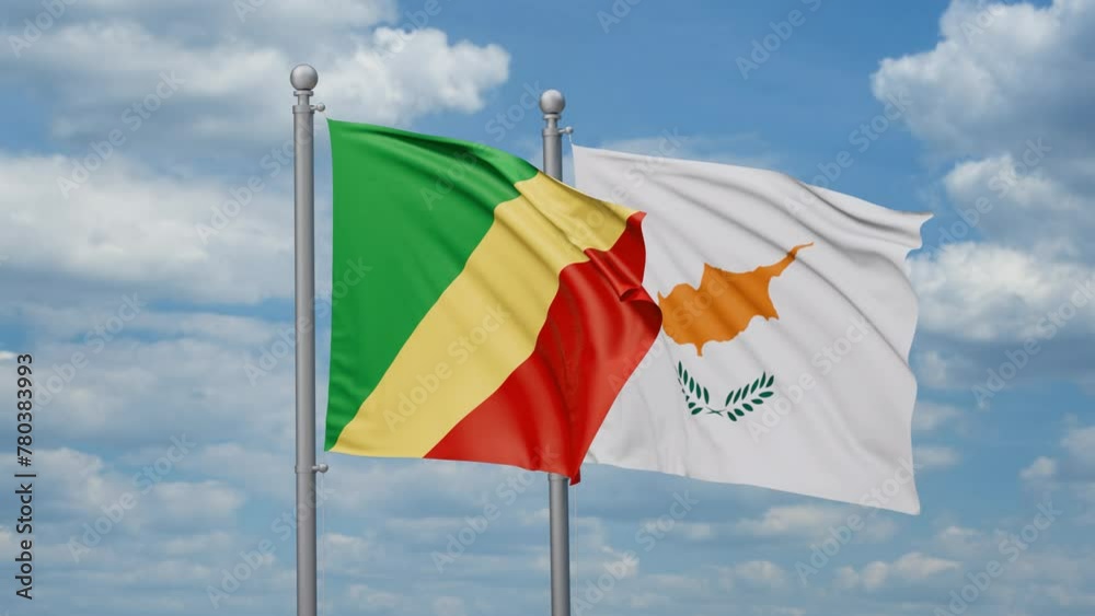 Cyprus and Republic of the Congo two flags waving together, looped video, two country relations concept Cyprus and Republic of the Congo two flags waving together, looped video, two country relations concept