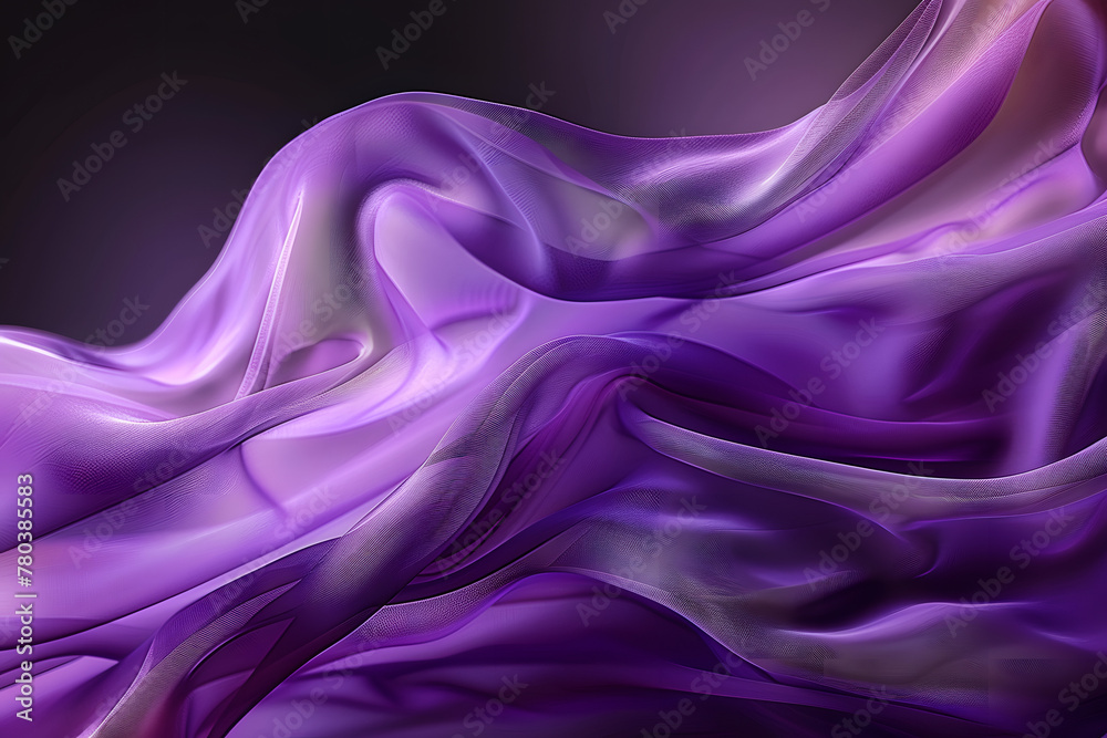 Obraz premium a close up of a purple fabric blowing in the wind on a black background with a blur of light coming from the top of the fabric.