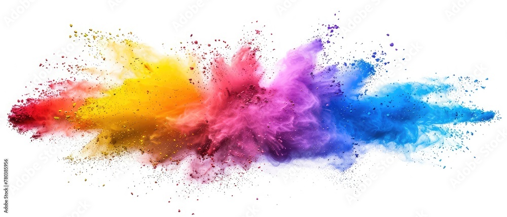 Launched colorful powder, isolated on white background,Colorful paint splashes and powder explosion on white background
