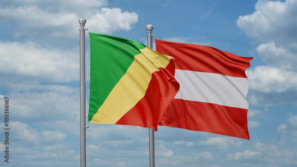 Austria and Republic of the Congo two flags waving together, looped video, two country relations concept Austria and Republic of the Congo two flags waving together, looped video, two country relations concept