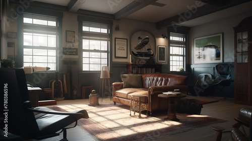 Design of a cozy living room interior in a modern american style. AI generated. photo