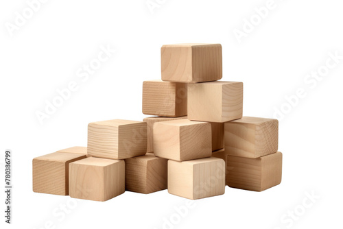 Stack of Wooden Blocks Balanced Vertically. On a White or Clear Surface PNG Transparent Background.
