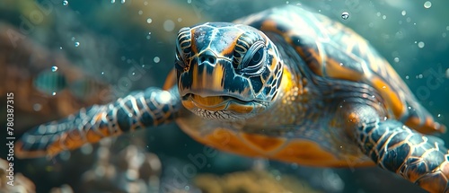 D Rendering of a Sea Turtle in the Red Sea. Concept 3D Rendering, Sea Turtle, Red Sea