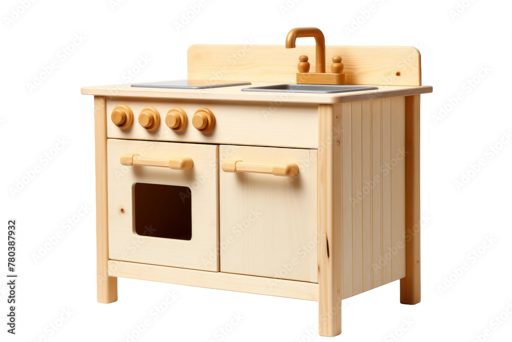 Wooden Toy Kitchen With Sink and Stove. On a White or Clear Surface PNG Transparent Background. Wooden Toy Kitchen With Sink and Stove. On a White or Clear Surface PNG Transparent Background.